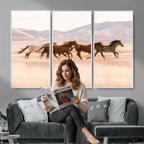 Wild Horse Wall Art Canvas Print, Framed Rustic Western Art, Desert Horse Scene