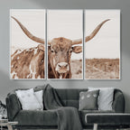 Longhorn Cow Wall Art Canvas Print, Framed Texas Ranch Print, Western Bull Art, Cowboy Decor