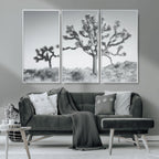 Joshua Tree Wall Art Canvas Print, Framed Black and White Desert Landscape Artwork
