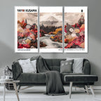 Modern Japanese Wall Art Canvas Print, Framed Abstract Mount Fuji Art, Yayoi Kusama Japanese Landscape