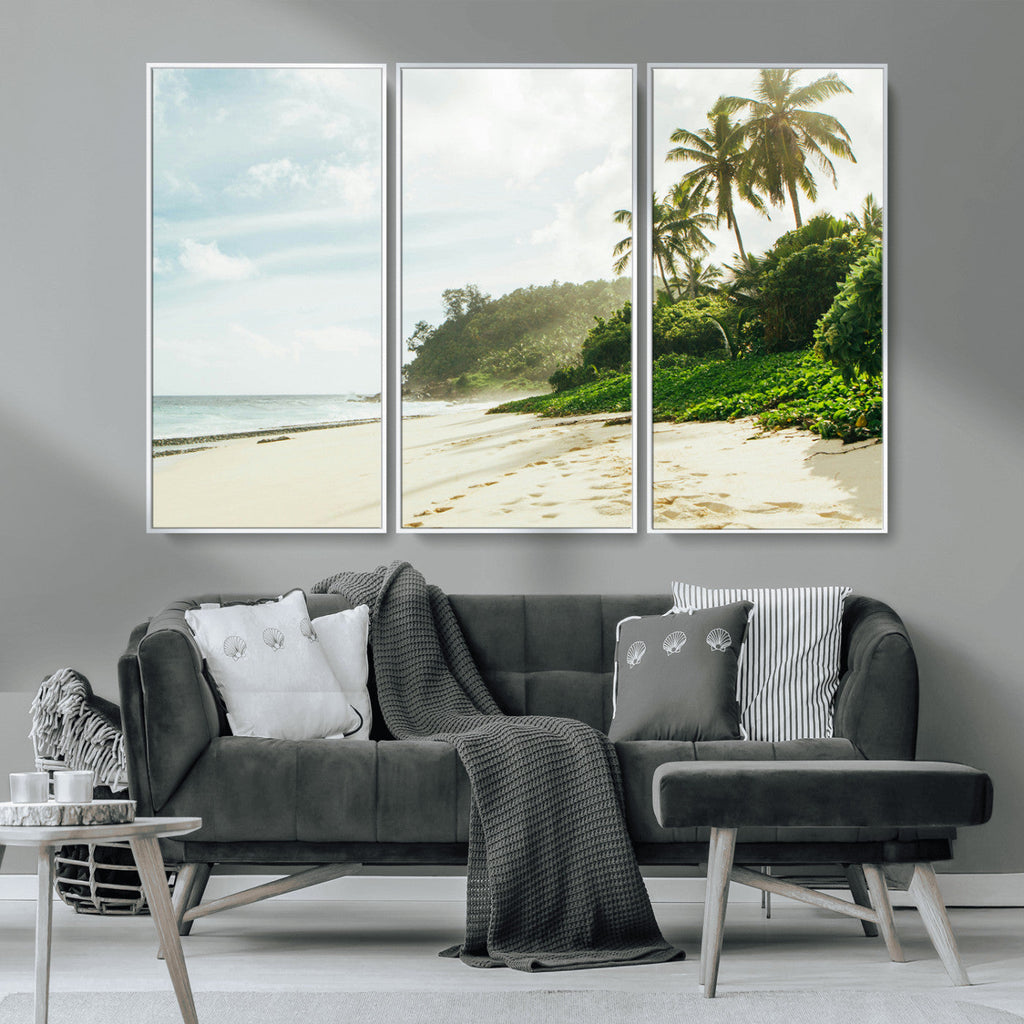 Relaxing Beach Wall Art Canvas Print, Framed Ocean View Coastal Serenity