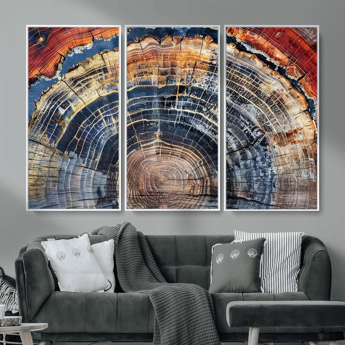 Tree Rings Wall Art Canvas Print, Framed Petrified Wood Art, Modern Rustic Decor