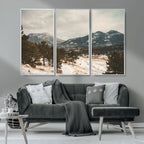 Mountain Landscape Wall Art Canvas Print, Framed Snowy Peaks Alpine Winter