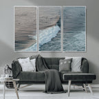 Ocean Waves Wall Art Canvas Print, Framed Coastal Serenity Surf Scene