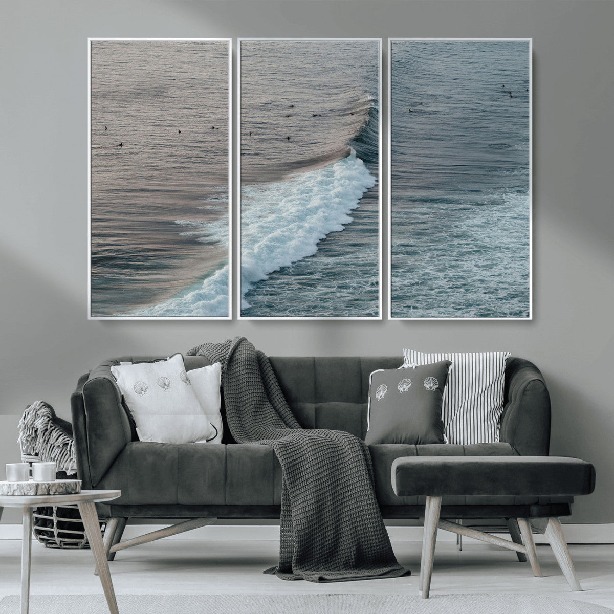 Ocean Waves Wall Art Canvas Print, Framed Coastal Serenity Surf Scene