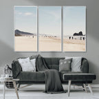 Minimalist Beach Wall Art Canvas Print, Framed Coastal Serenity Soft Sand