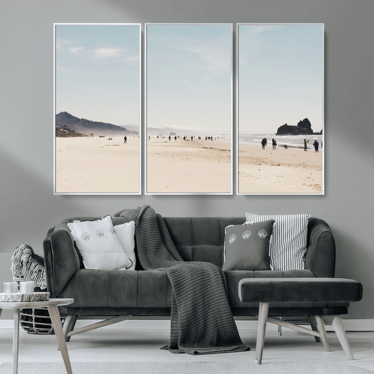Minimalist Beach Wall Art Canvas Print, Framed Coastal Serenity Soft Sand
