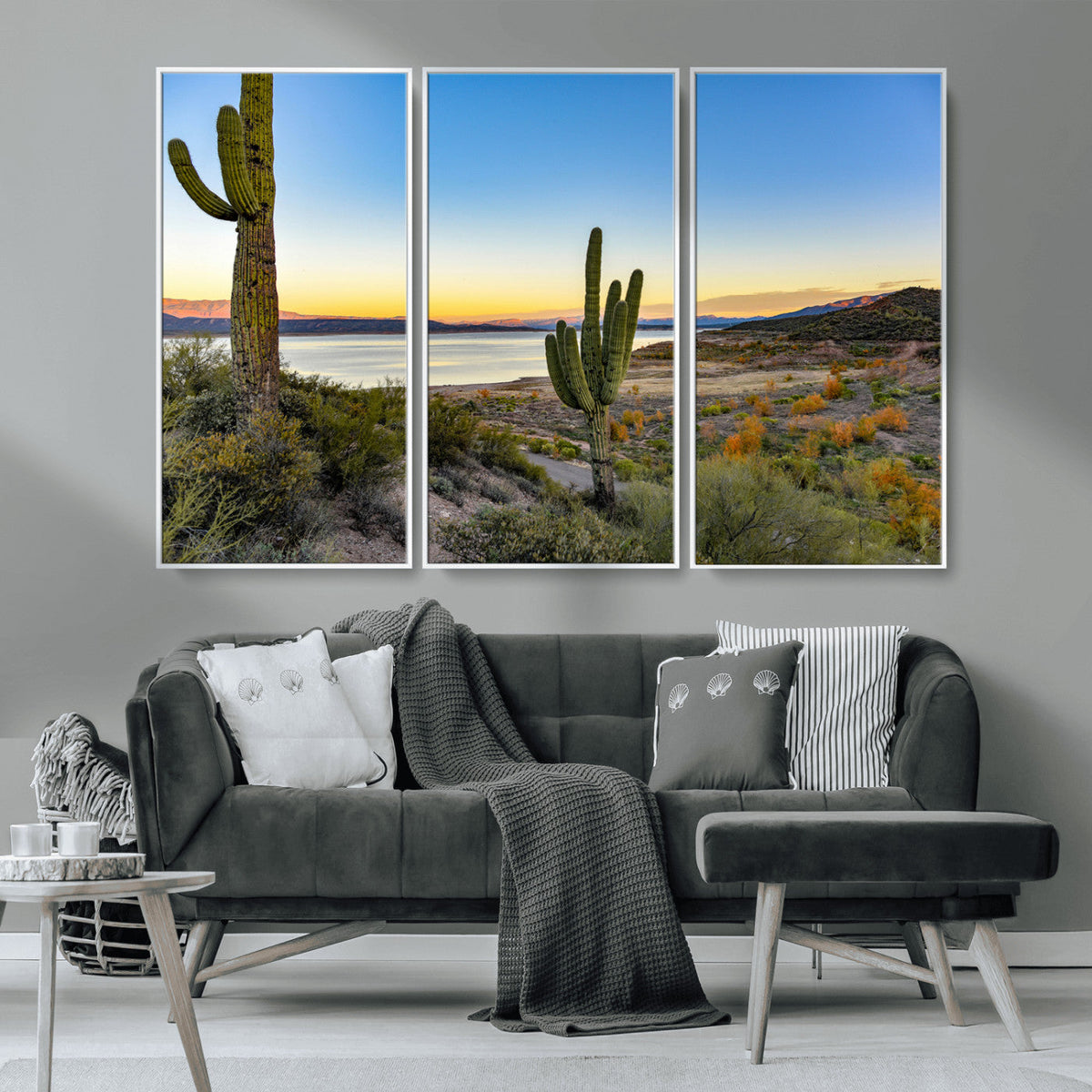 Saguaro Cactus Wall Art Canvas Print, Framed Desert Sunset Southwestern