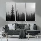 Misty Pines Wall Art Canvas Print, Framed Woodland Minimalist Black and White