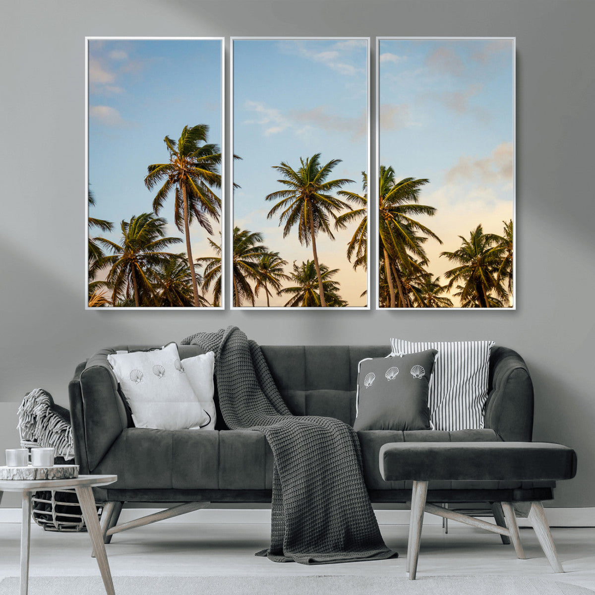 Palms Wall Art Canvas Print, Framed Tropical Coastal Nature Scene