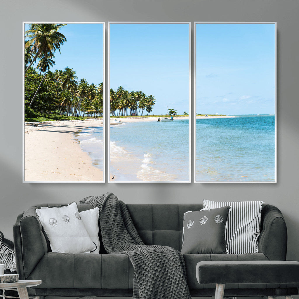 Palm Tree Coast Wall Art Canvas Print, Framed Island Getaway with Crystal Blue Water