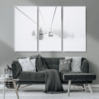 Ski Lift Wall Art Canvas Print, Framed Snowy Landscape Art, Alpine Adventure Nordic Minimalist Decor