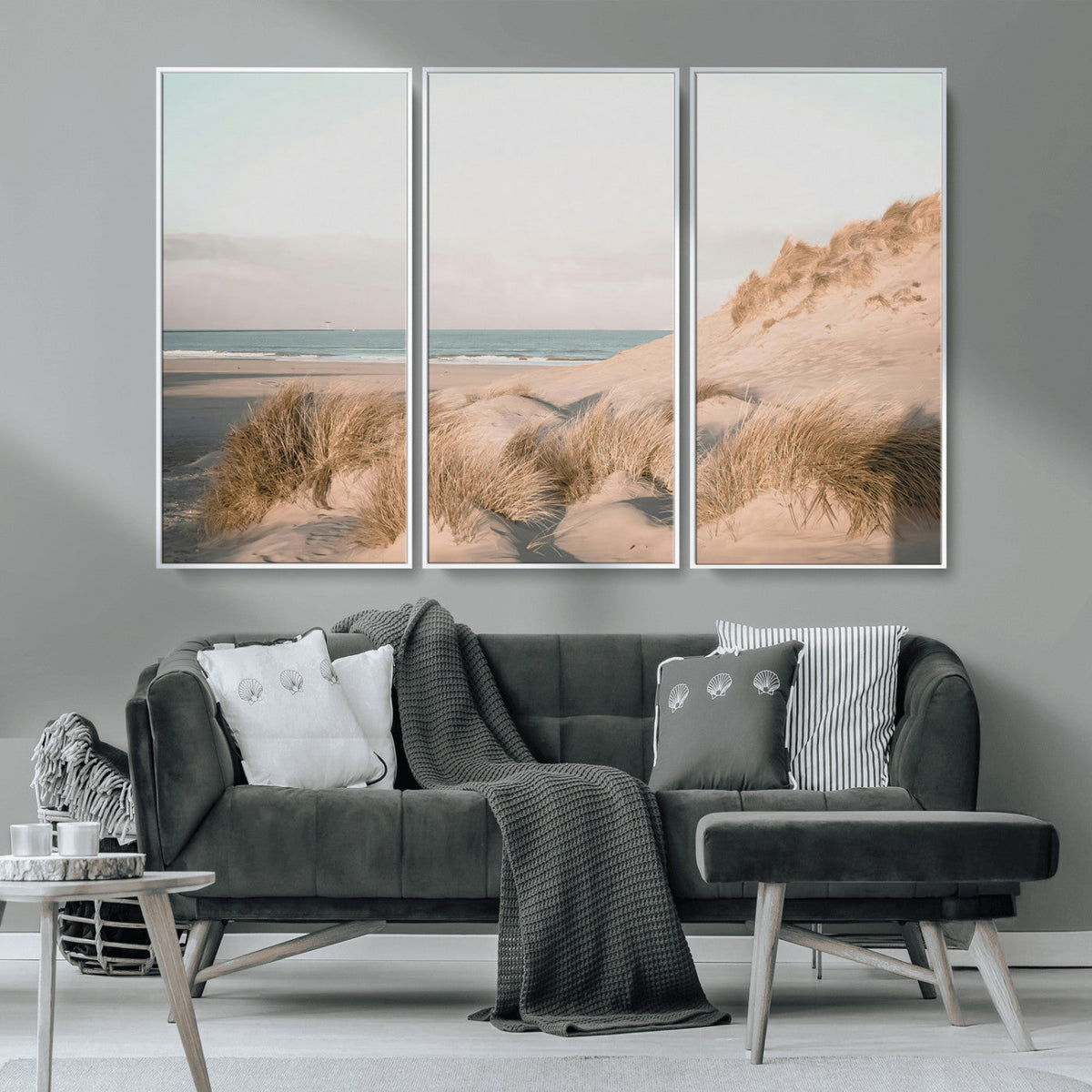 Beach Landscape Wall Art Canvas Print, Framed Sand Dune Photography, Minimalist Seascape Coastal Decor