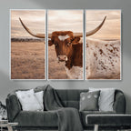 Texas Longhorn Cow Canvas Wall Art, Majestic Bull on a Rustic Western Farm