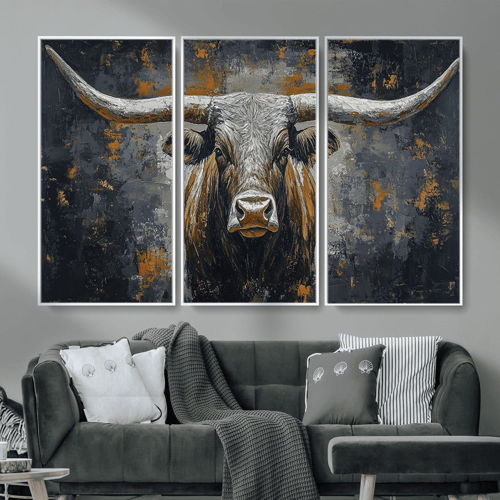 Rustic Bull Wall Art Canvas Print, Longhorn Wall Decor