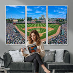 Wrigley Field Baseball Stadium Canvas Wall Art, Packed Crowd and Chicago Skyline