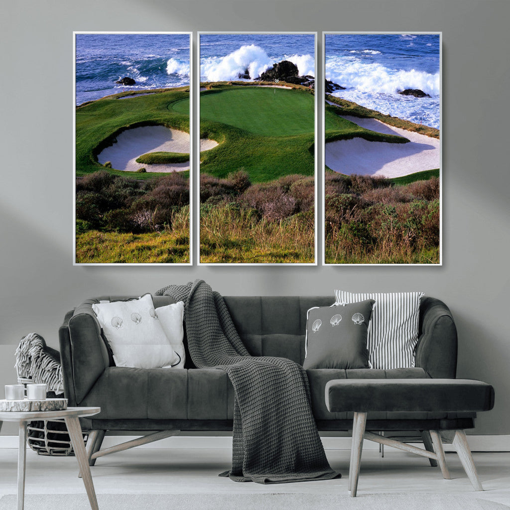 California Pebble Beach Golf Links Wall Art Canvas Print, Iconic Monterey Coastal Golf Course
