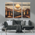 Wooden Mountain Layers Art | Rustic Pine Tree Landscape