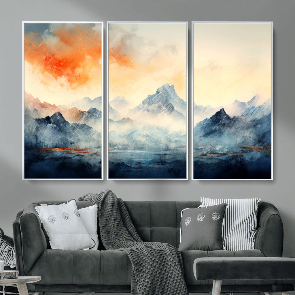 Warm Clouds Abstract Mountain Wall Art, Modern Landscape Canvas Print