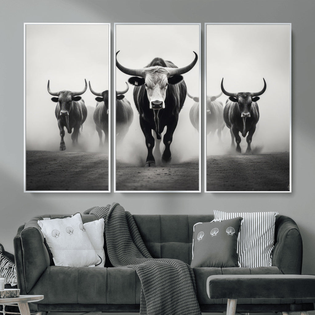 Texas Longhorn Wall Art Canvas Print, Framed Speckled Cow