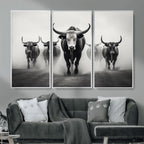 Texas Longhorn Wall Art Canvas Print, Framed Speckled Cow