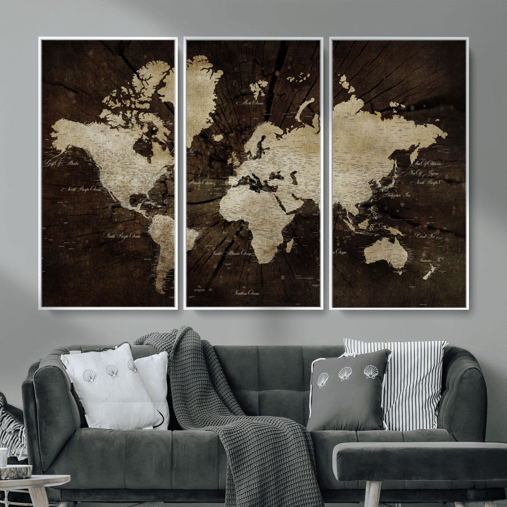 World Map Wall Art Canvas Print | Framed Travel Map Wall Art
