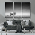 Elephant and Zebra Wall Art Canvas Print, Modern Artwork