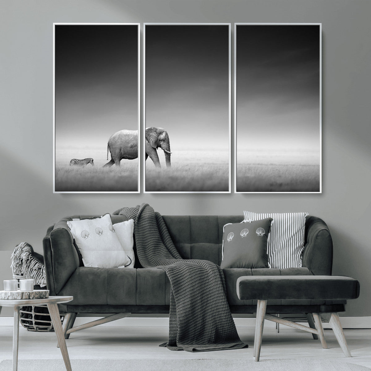Elephant and Zebra Wall Art Canvas Print, Modern Artwork