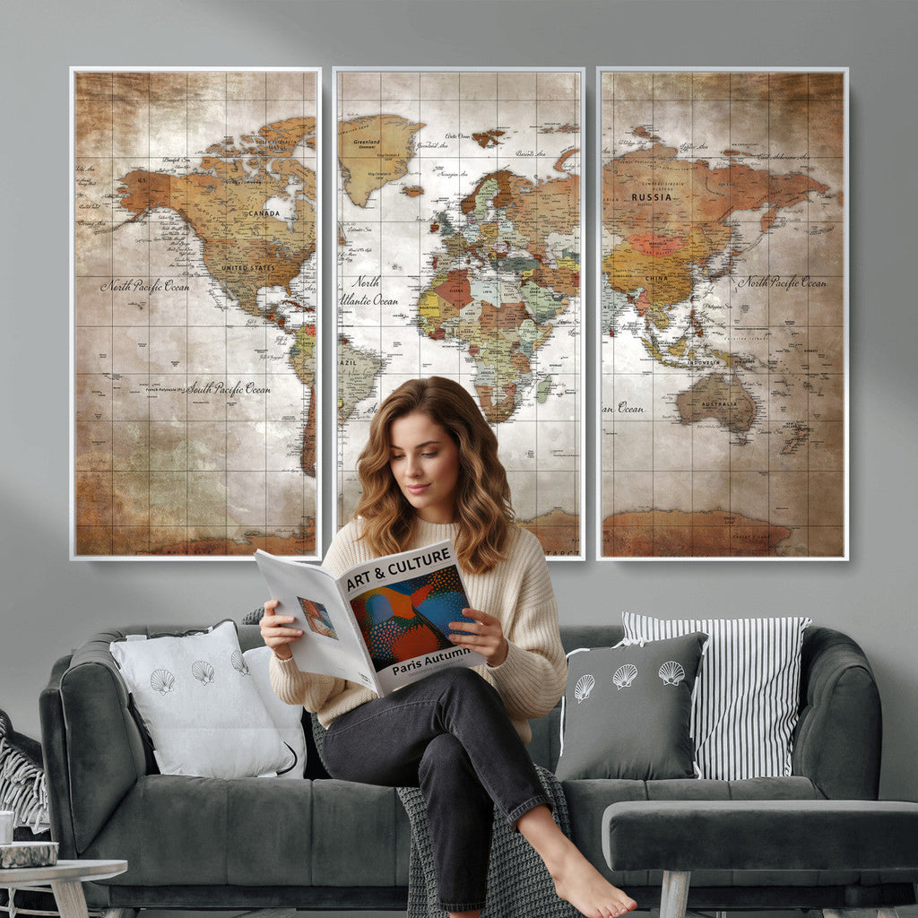 Vibrant Watercolor World Map Canvas Wall Art | Framed Travel Map