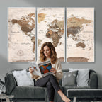 Modern World Map Canvas Print | Framed Travel Map Wall Art
