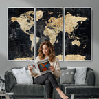 Framed Large World Map Wall Art Canvas Print for Living Room