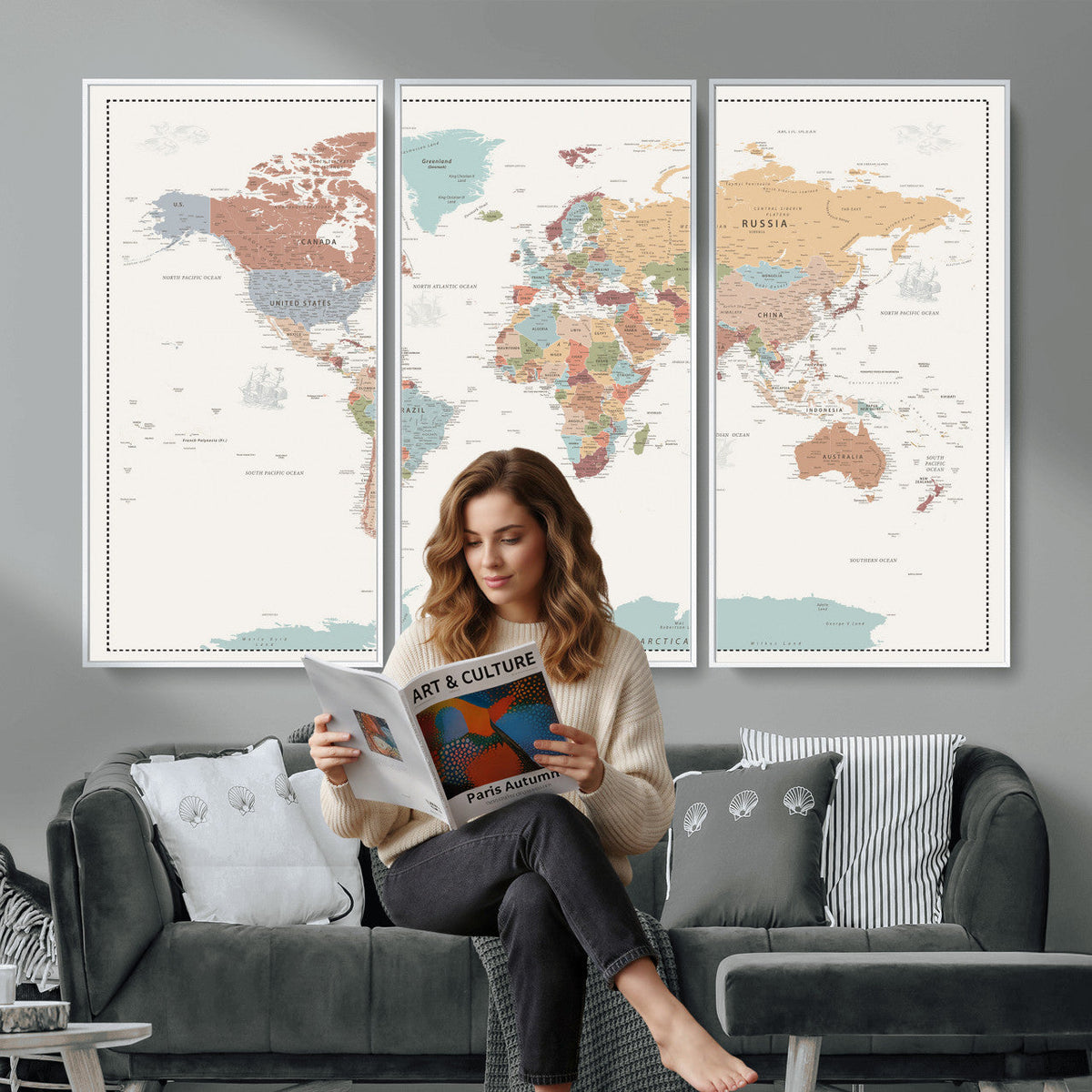 Pastel Colors World Map Wall Art Canvas Print