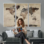 World Map Canvas Print, Detailed Map of the World, Adventure Gift for Couples and Anniversaries