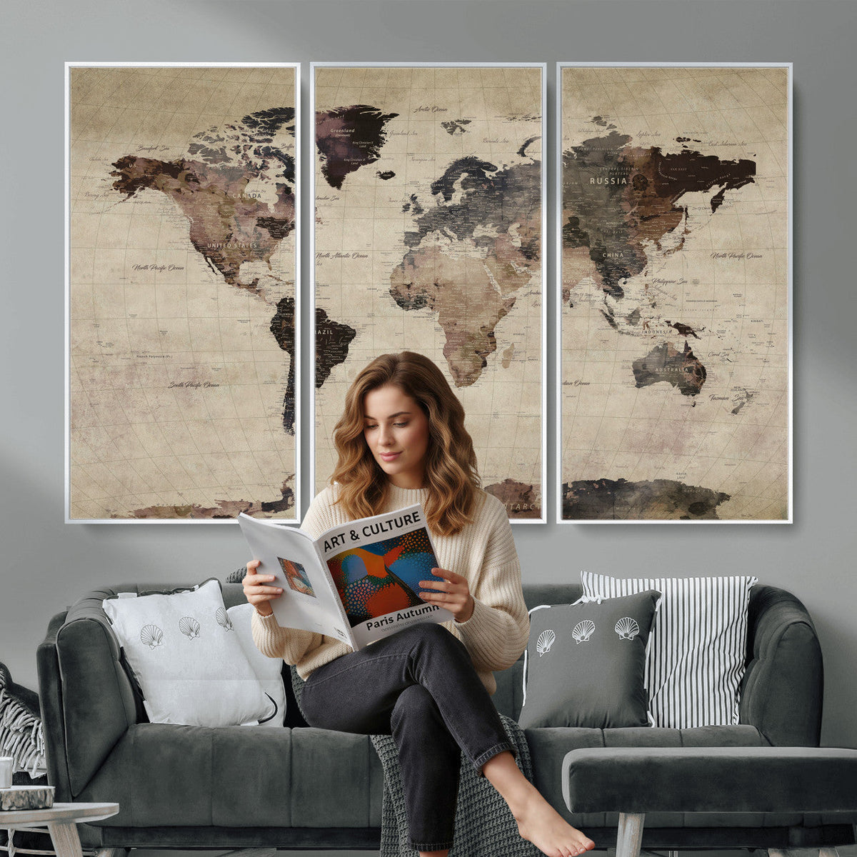 World Map Canvas Print, Detailed Map of the World, Adventure Gift for Couples and Anniversaries