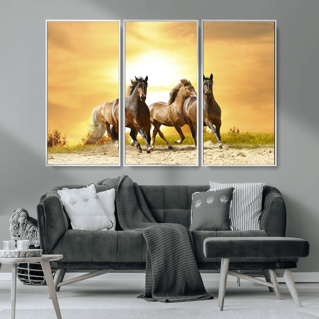 Wild Horses Wall Art Canvas Print, Framed Galloping Herd