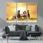 Wild Horses Wall Art Canvas Print, Framed Galloping Herd