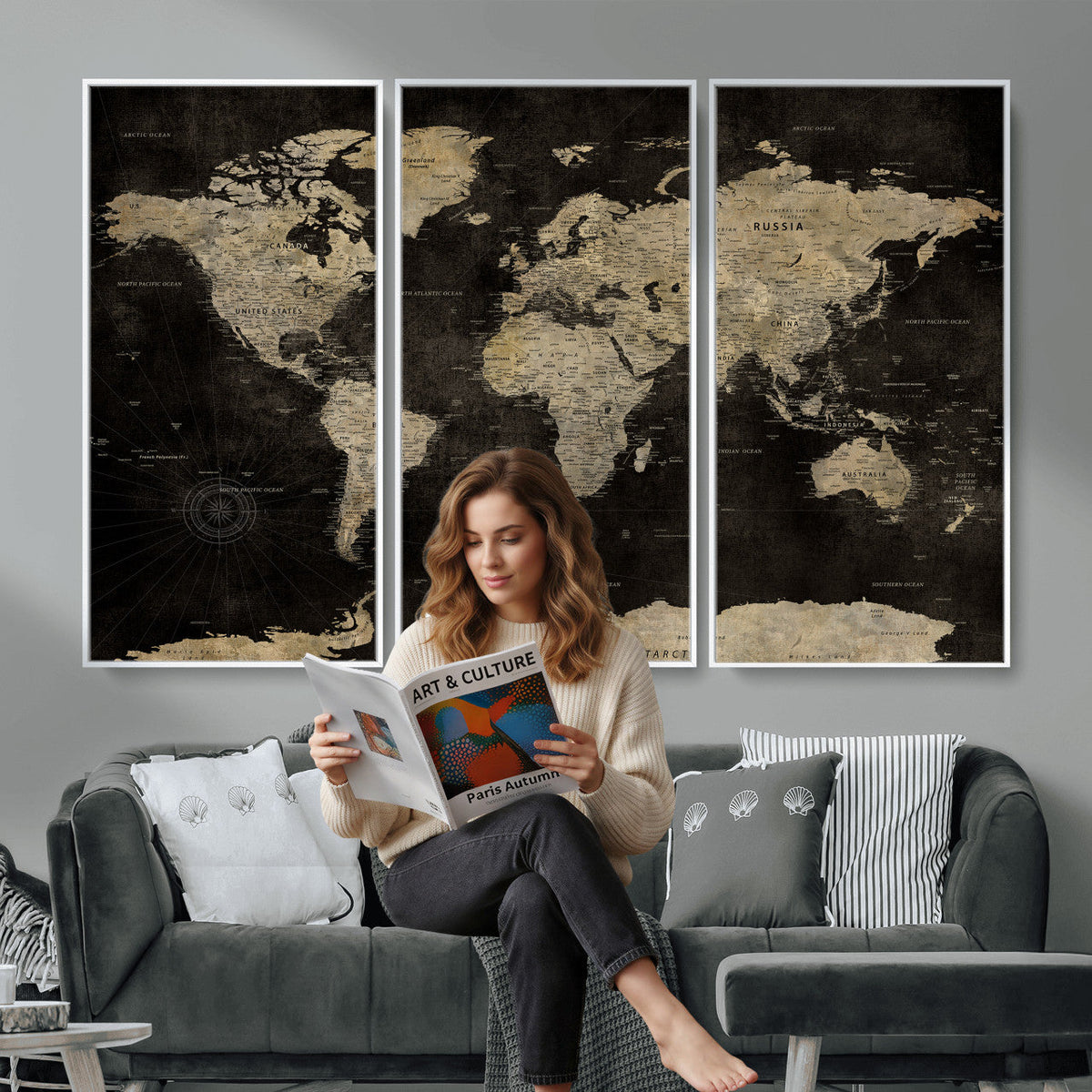 Push Pin World Map Canvas Wall Art Print, Interactive Travel Map