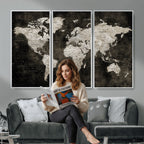 Vintage World Map Wall Art Canvas Print | Framed Large Map Wall Art