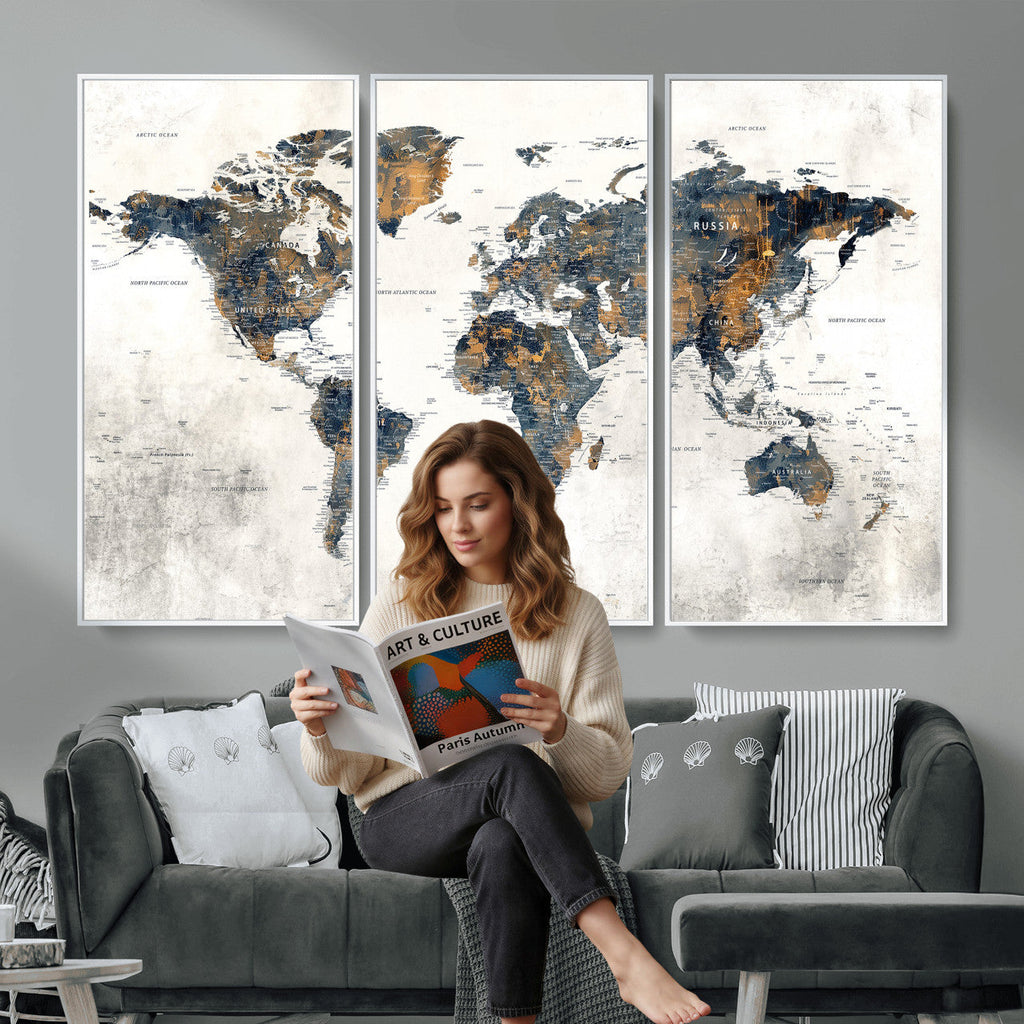 World Map Wall Art Canvas Print for Office Wall Decor