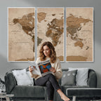World Map Canvas Wall Art Print, Detailed Global Map Artwork