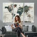 World Map Canvas Print | Framed Travel Map Wall Art for Couples