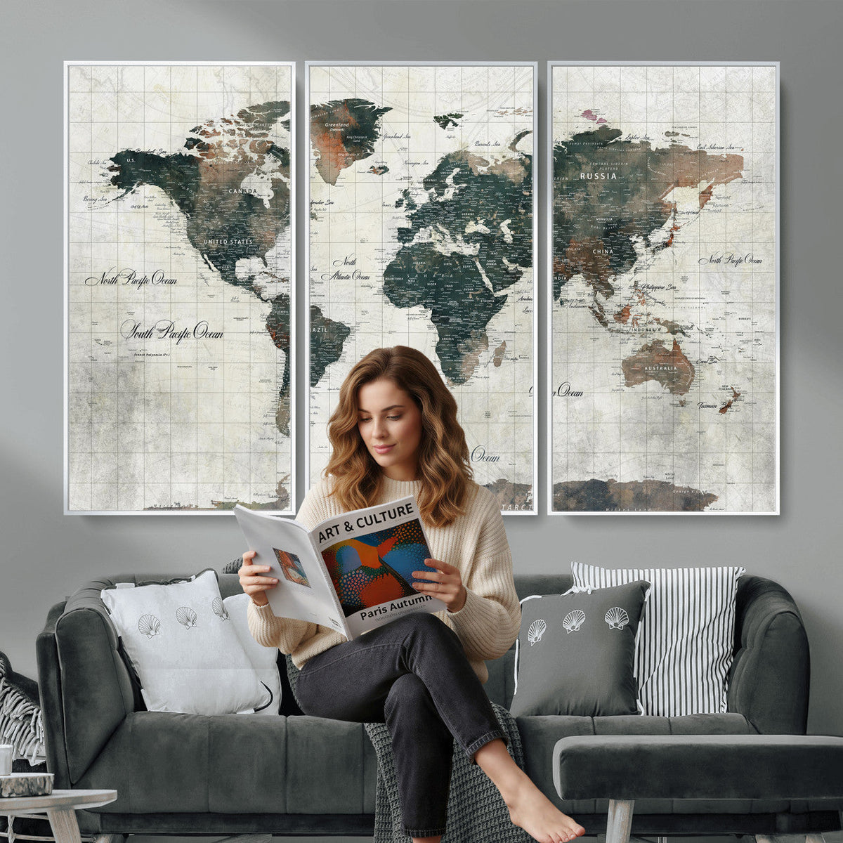 World Map Canvas Print | Framed Travel Map Wall Art for Couples