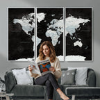 World Map Canvas Print | Framed Push Pin Wall Art, Color Splash Travel Map