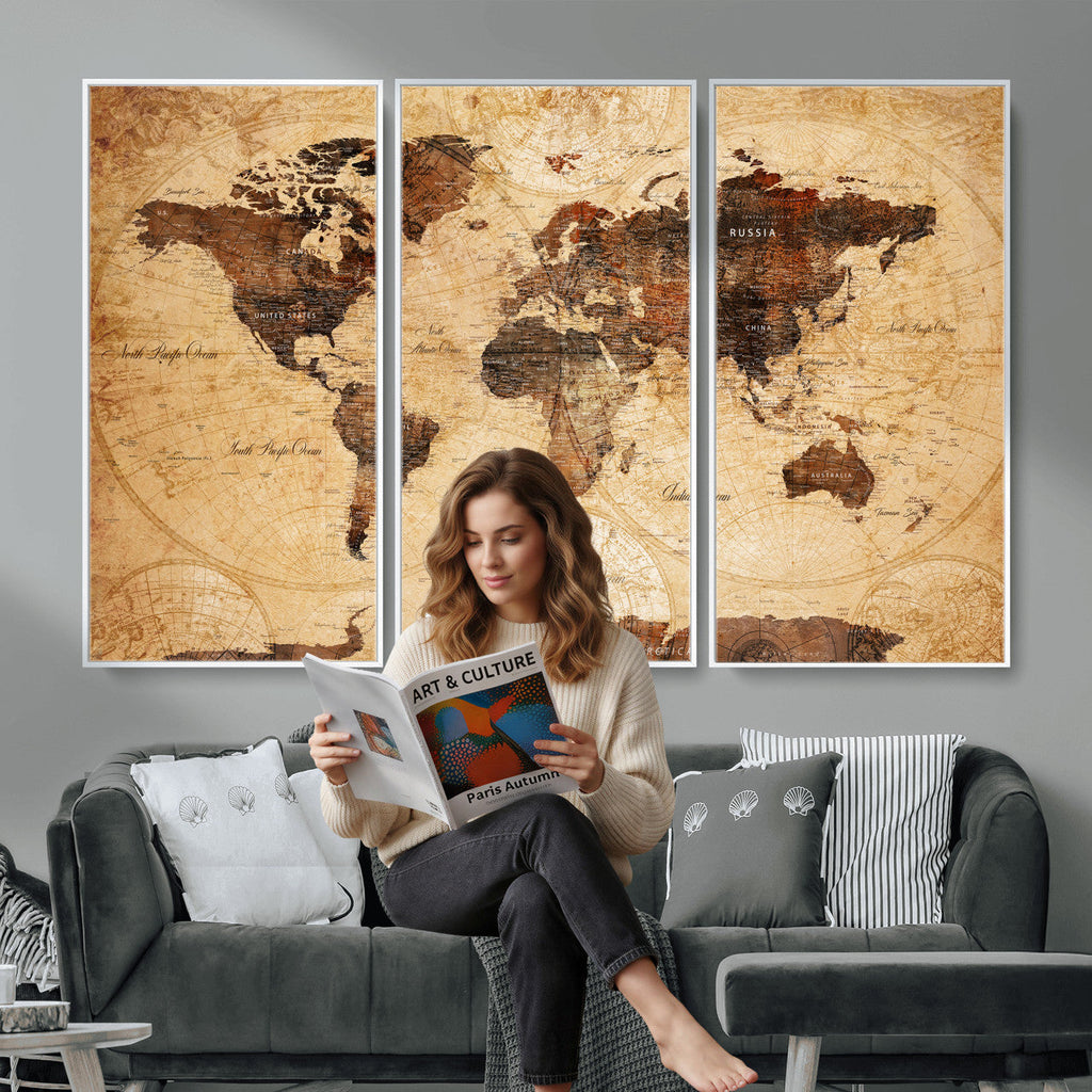 Modern Red and Gray World Map Canvas Print | Framed Wall Art