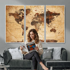Modern Red and Gray World Map Canvas Print | Framed Wall Art