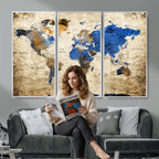 World Map Canvas Print | Colorful Abstract Travel Map, Framed Wall Art