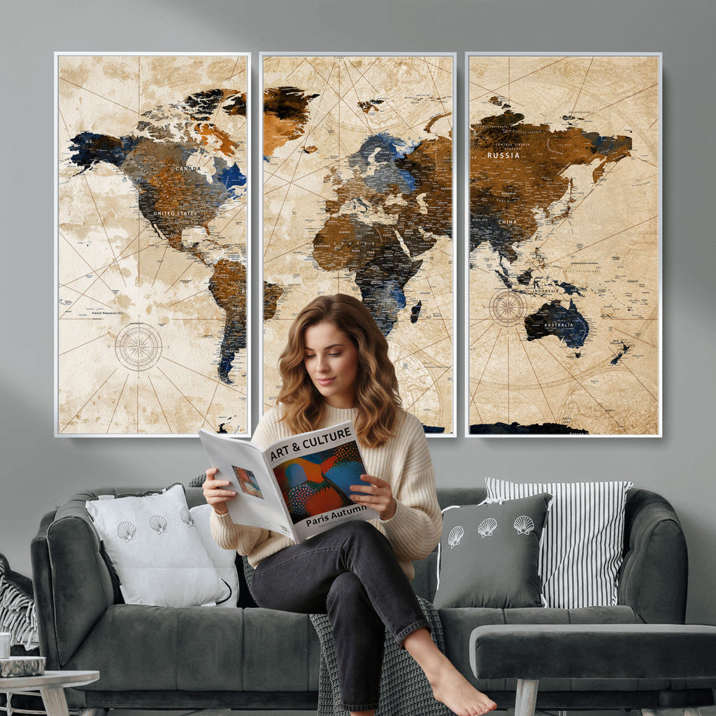 World Map Canvas Art Print | Framed Travel Map Wall Art