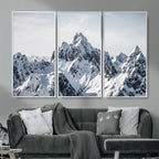 Snowy Mountain Range Canvas Print, Alpine Peaks Landscape Wall Art