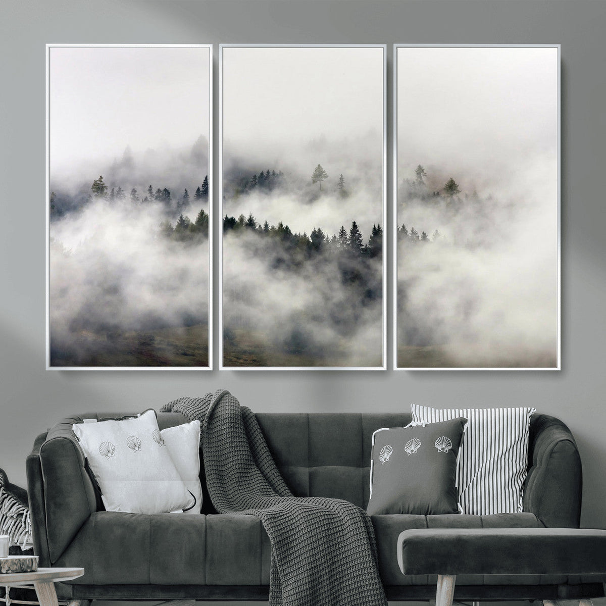 Foggy Forest Wall Art Canvas Print, Misty Pine Tree Landscape