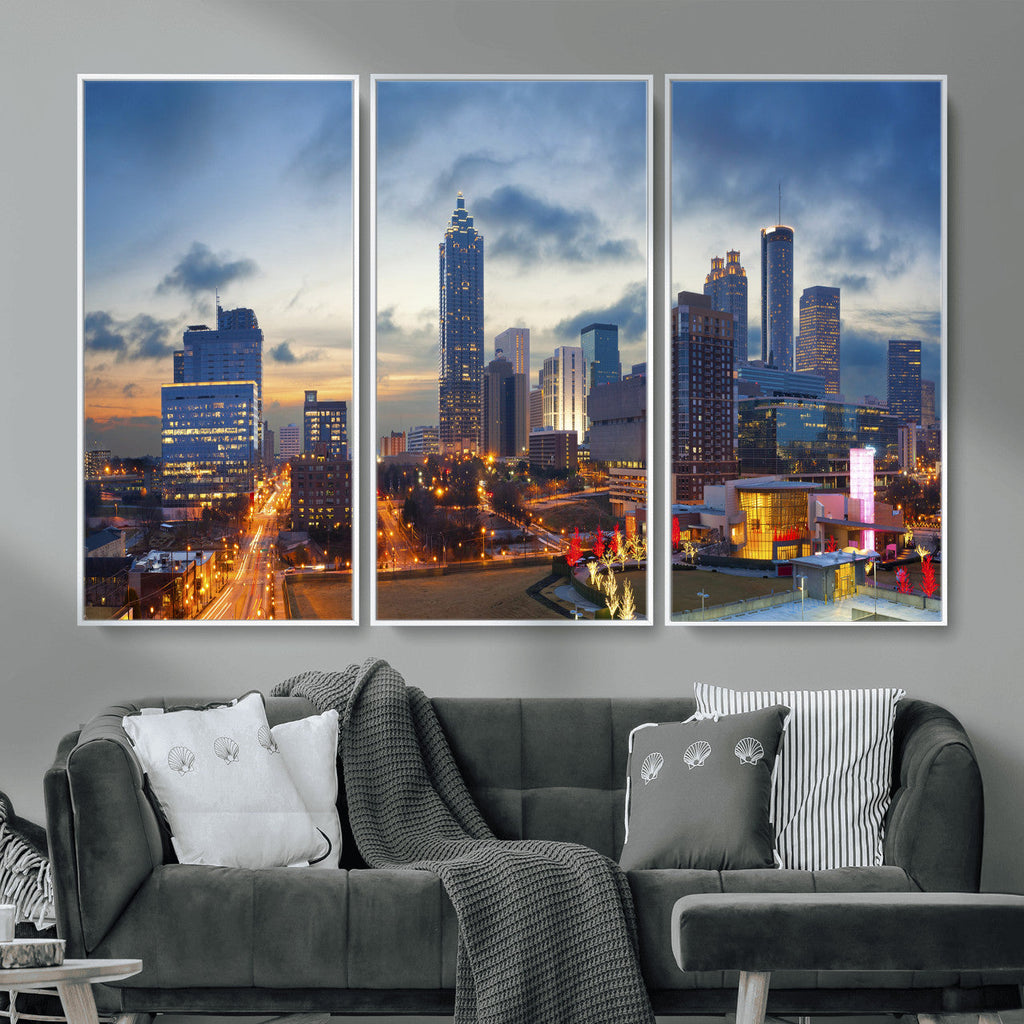 Atlanta Skyline Wall Art Canvas Print, Atlanta Downtown Night Cityscape